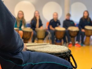 African drumming workshop for schools, Mount Anville secondary school, Dublin
